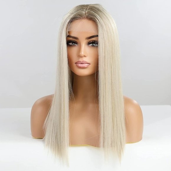 Ombre Platinum Blonde Middle Part Hair Wigs - Picture 4 of 6